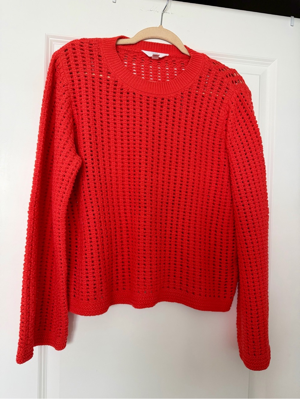 Time and Tru Orange Open-Weave Crewneck Sweater